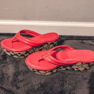 Pink Coach Wedge Sandals